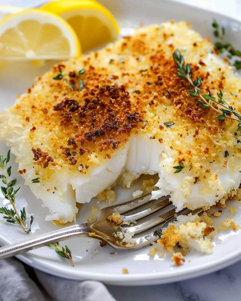 Crispy Panko Parmesan Baked Halibut