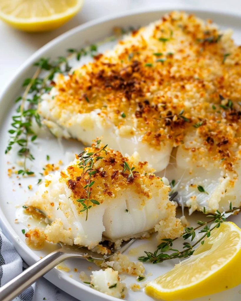 Crispy Panko Parmesan Baked Halibut