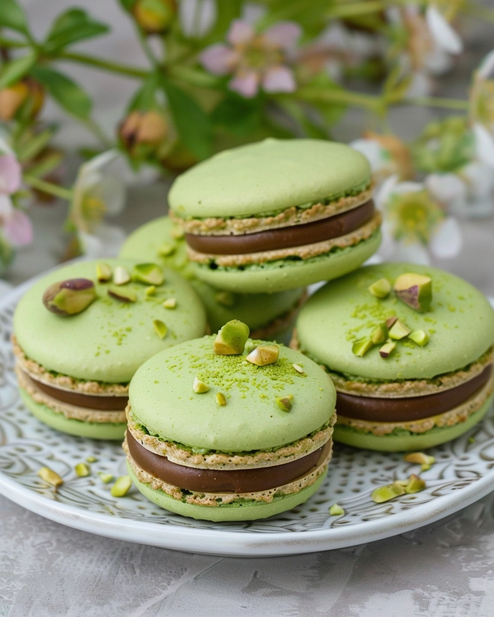 Pistachio Macarons with Pistachio Ganache Filling