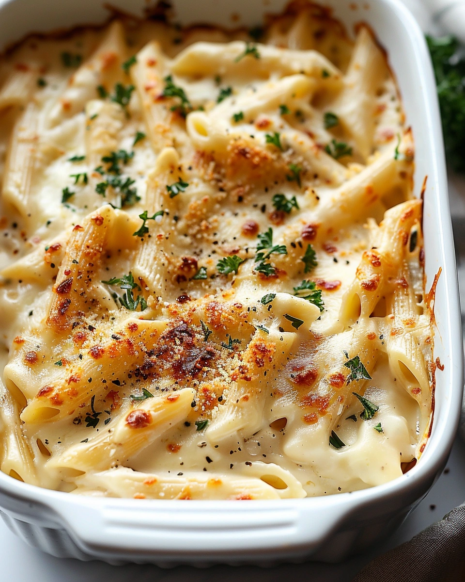 Cottage Cheese Alfredo Pasta Bake