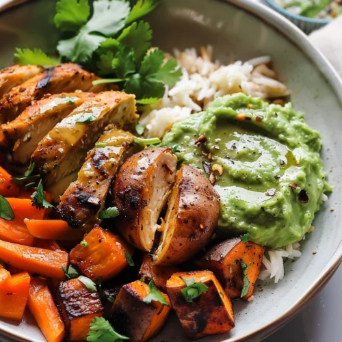 Avocado Mojo Bowls with Sweet Potato and Chicken