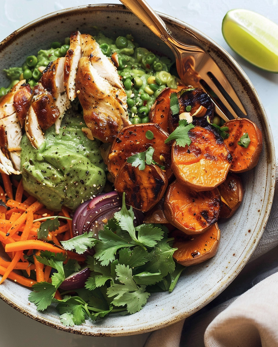 Avocado Mojo Bowls with Sweet Potato and Chicken