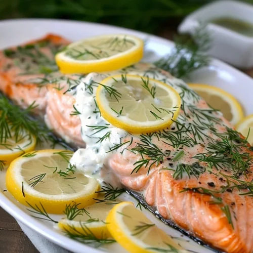 Baked Salmon with Lemon Dill Sauce