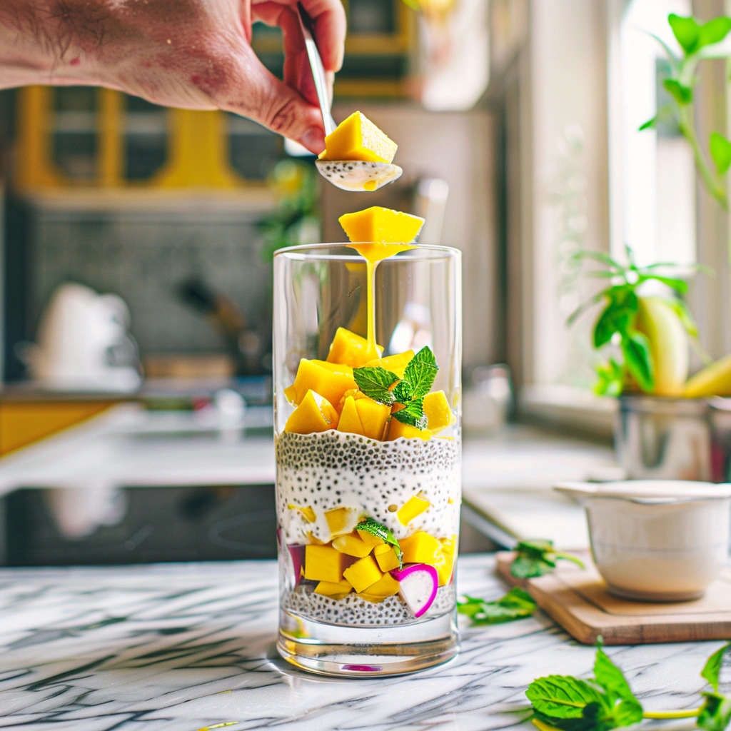 Mango and Dragon Fruit Chia Pudding Parfait