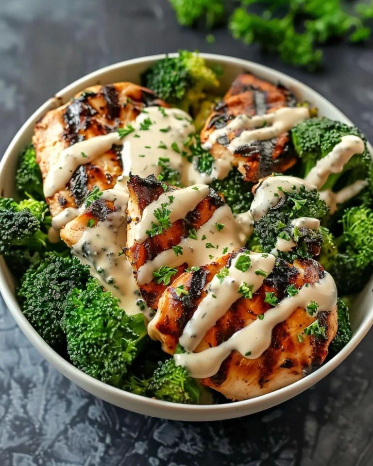 Best Grilled Chicken & Broccoli Bowls with Creamy Garlic Sauce