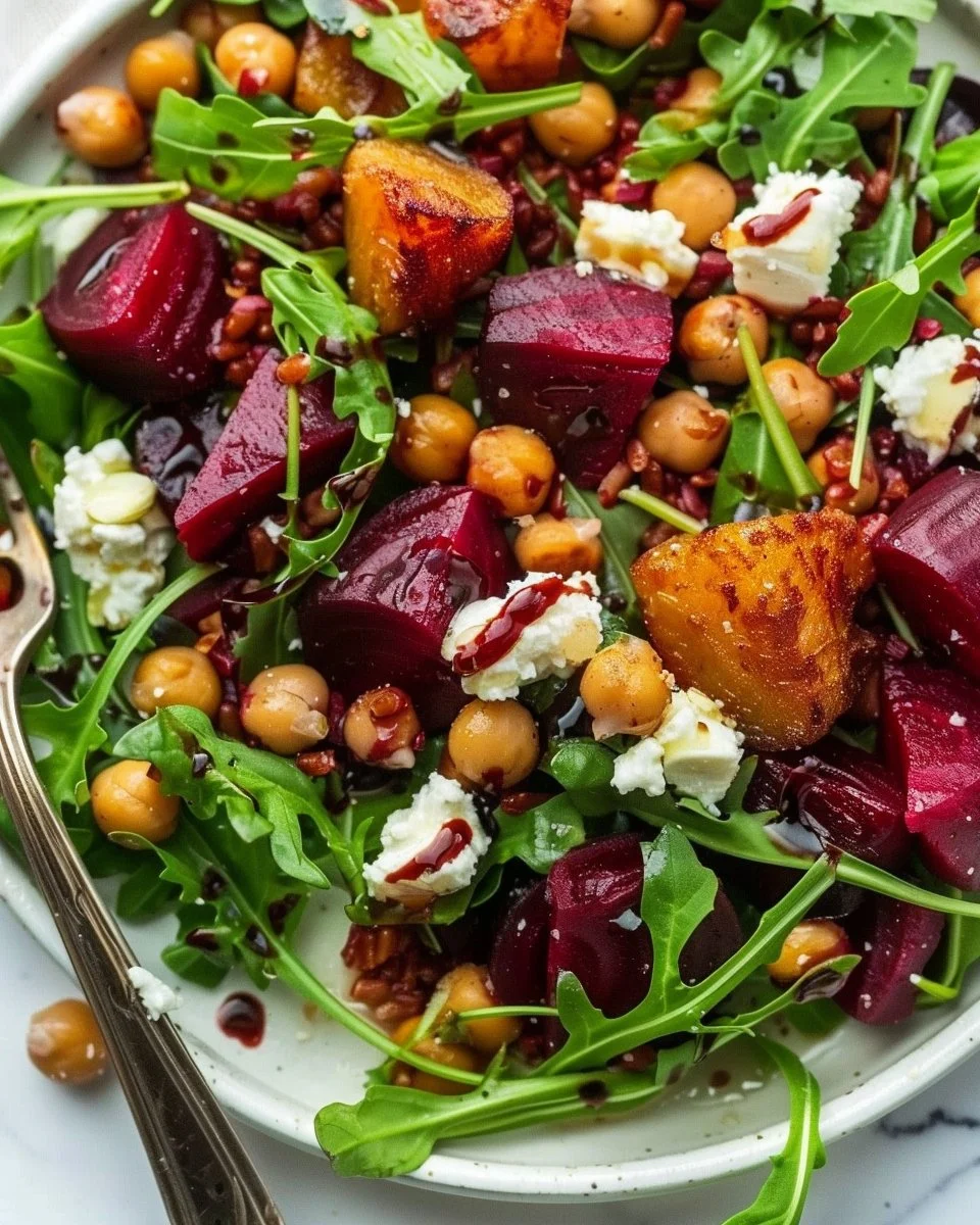 Arugula, Chickpea, and Roasted Beet Salad with Balsamic