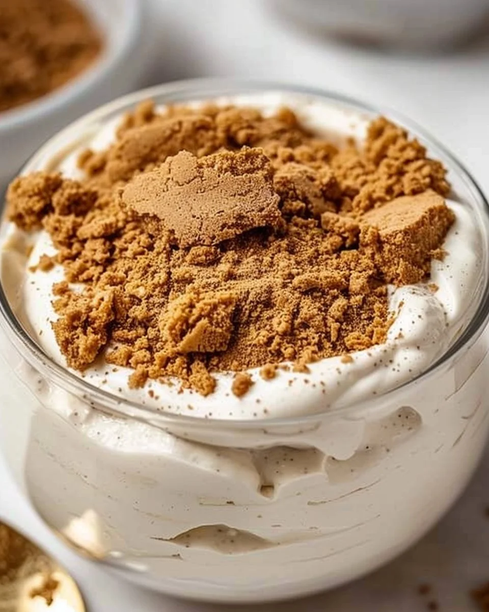 Biscoff Yogurt Bowl topped with cookie crumbs and drizzled caramel