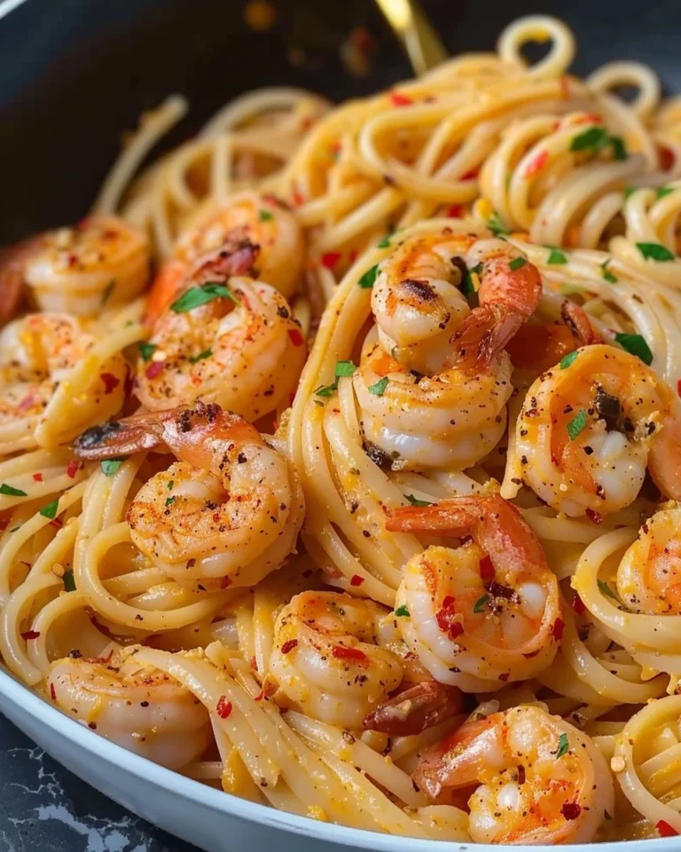 Cajun shrimp pasta served in a bowl with herbs and spices