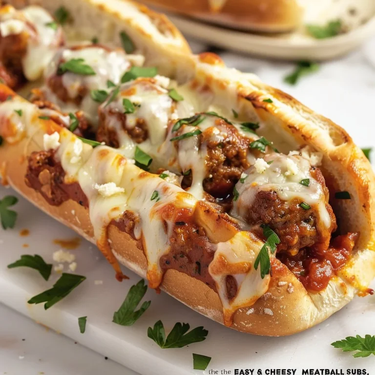 Cheesy meatball subs served on a toasted bun with gooey cheese and marinara sauce