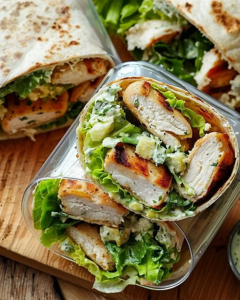 Delicious Chicken Caesar Wrap featuring fresh ingredients and a creamy dressing.