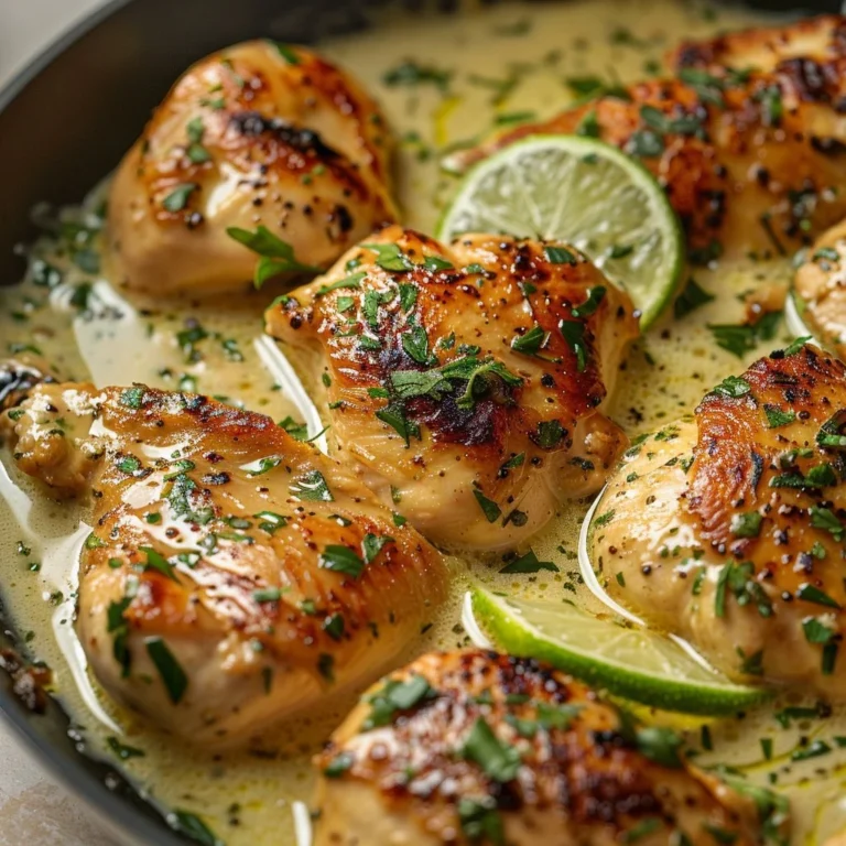 Delicious Coconut Lime Chicken served with fresh lime and coconut garnishes