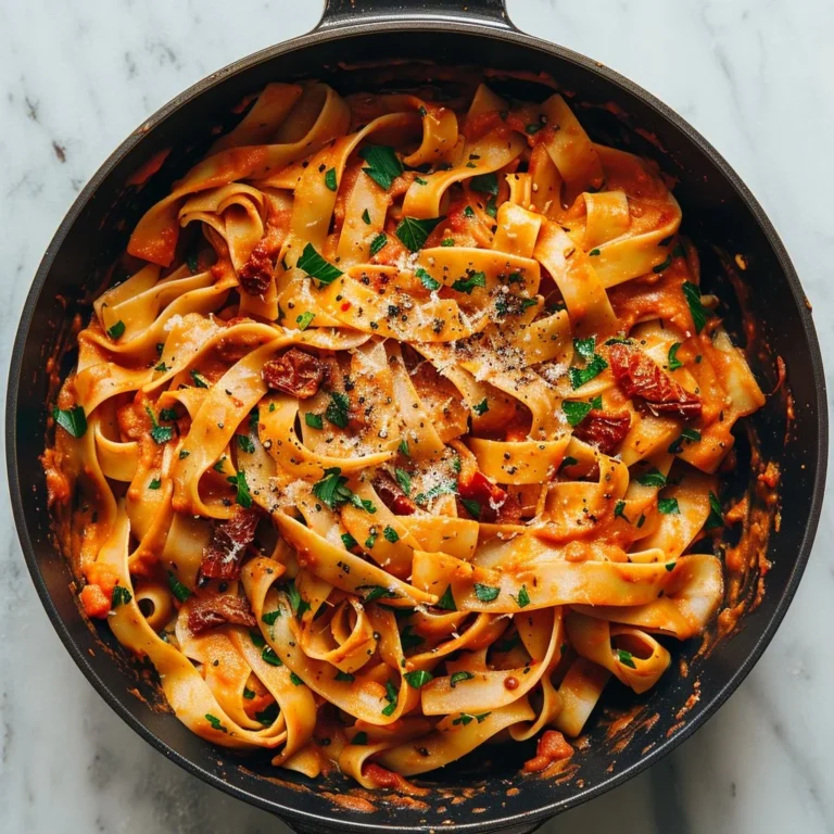 Creamy vegan pasta with sun-dried tomatoes and fresh herbs