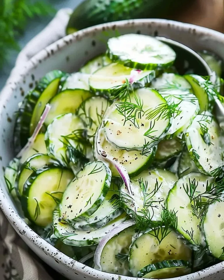 Fresh Cucumber Dill Salad with 5 ingredients in a bowl