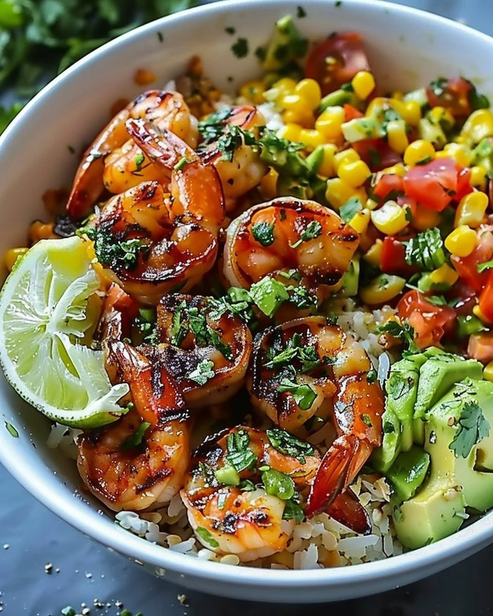 Easy Grilled Shrimp Bowl with Avocado and Corn Salsa