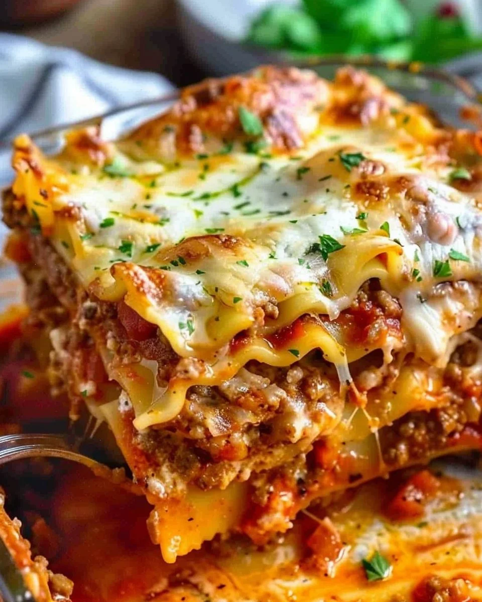 Easy no boil lasagna served on a plate with layers of cheese and sauce
