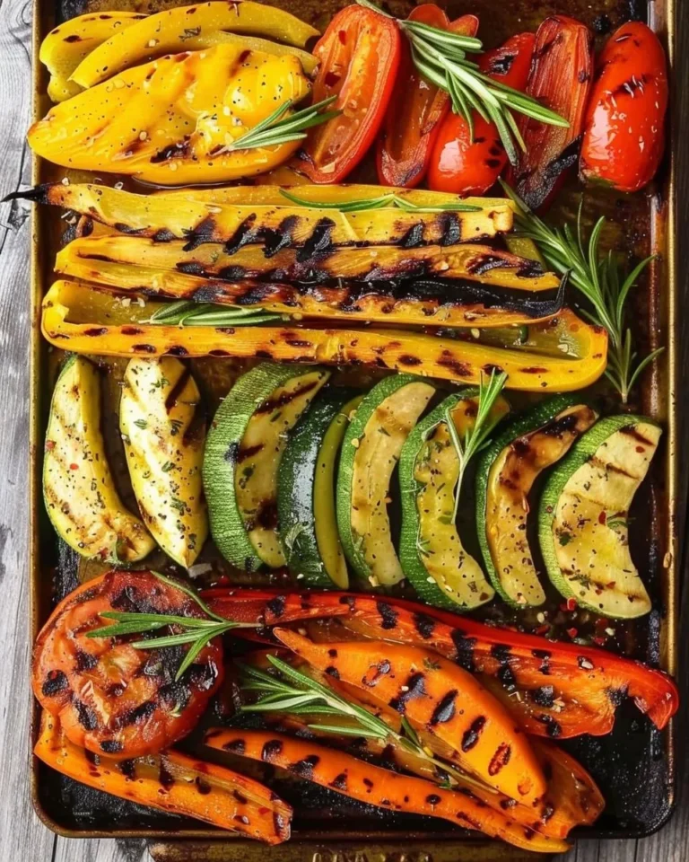 Colorful grilled vegetables marinated for enhanced flavor and perfect grilling.