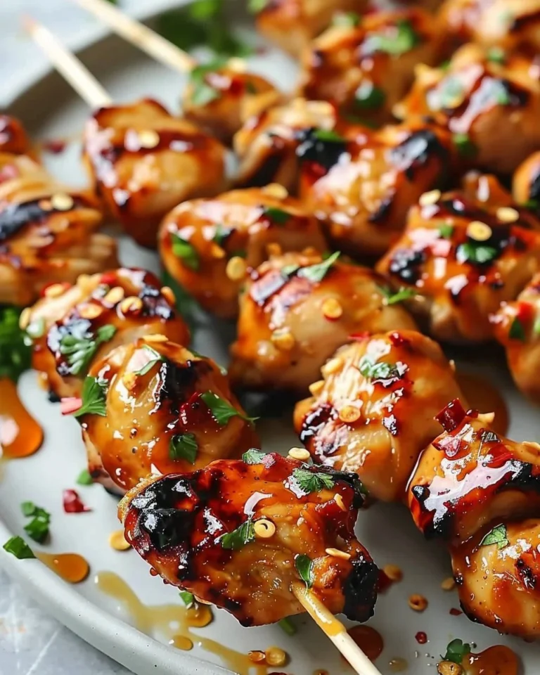Honey Garlic Chicken Skewers grilled to perfection with a sweet glaze