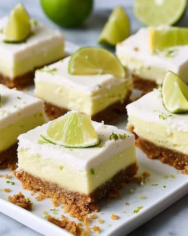 Key Lime Pie Bars topped with whipped cream on a plate