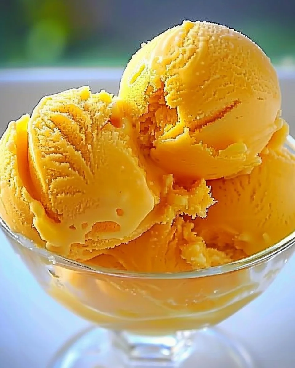 Delicious 2-ingredient mango sorbet in a bowl with mint garnish