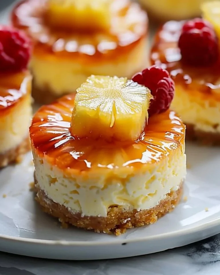 Mini Pineapple Upside-Down Cheesecakes topped with pineapple slices