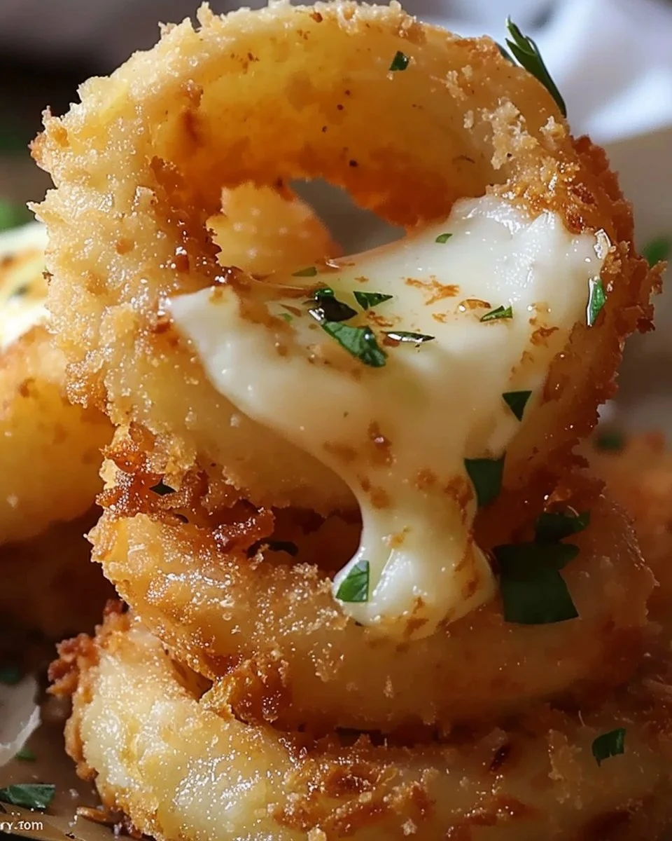 Mozzarella-Stuffed Onion Rings with Garlic Butter