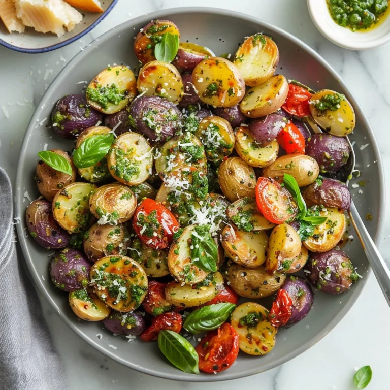 Delicious Parmesan pesto roasted potatoes served as a side dish