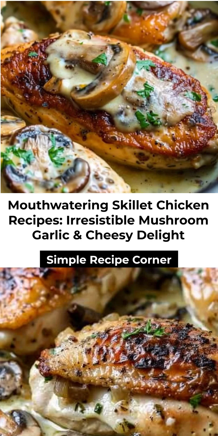 Skillet Chicken Recipes | Easy mushroom garlic chicken, Cheesy garlic mushroom stuffed chicken, Garlic butter mushroom stuffed chicken