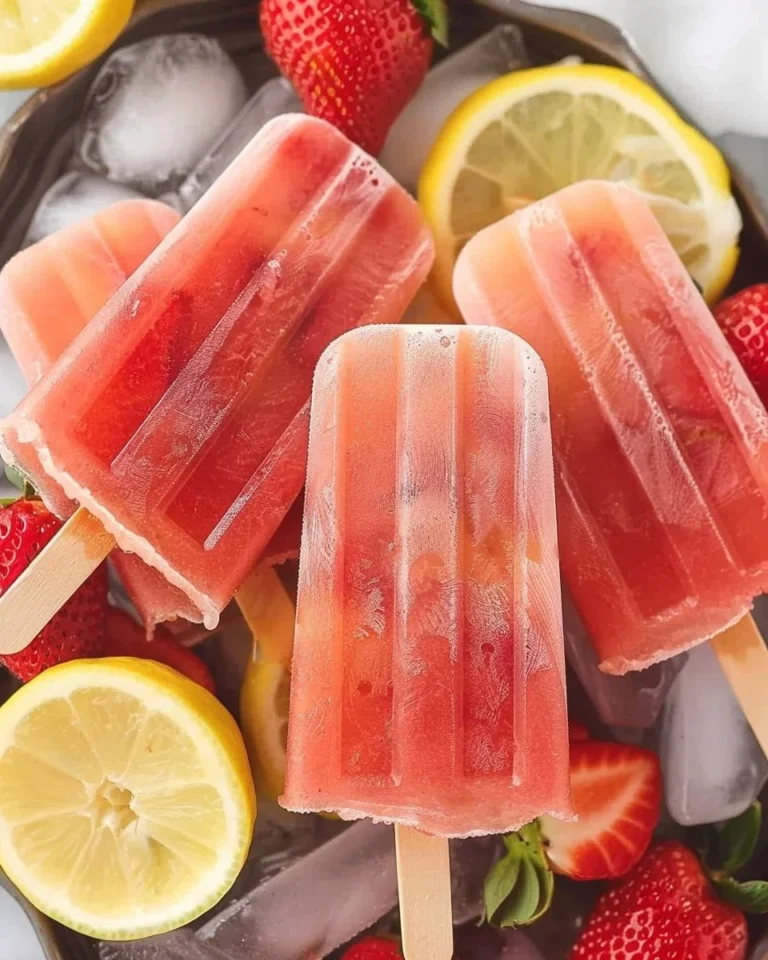 Delicious strawberry lemonade popsicles ready to enjoy on a sunny day