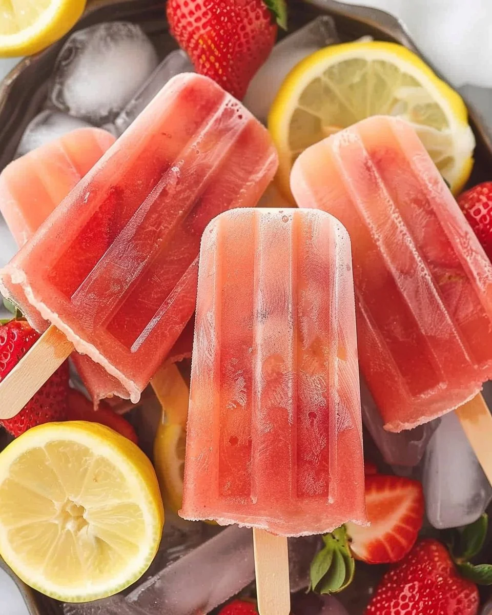 Delicious strawberry lemonade popsicles ready to enjoy on a sunny day