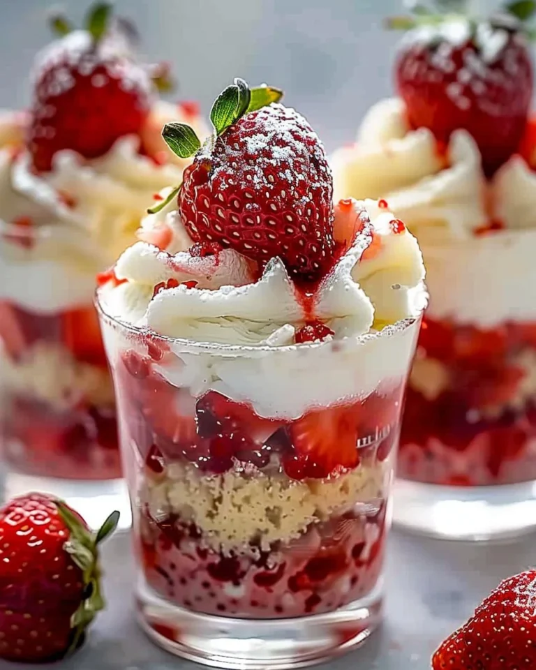 Delicious Strawberry Shortcake Pudding Cups topped with fresh strawberries