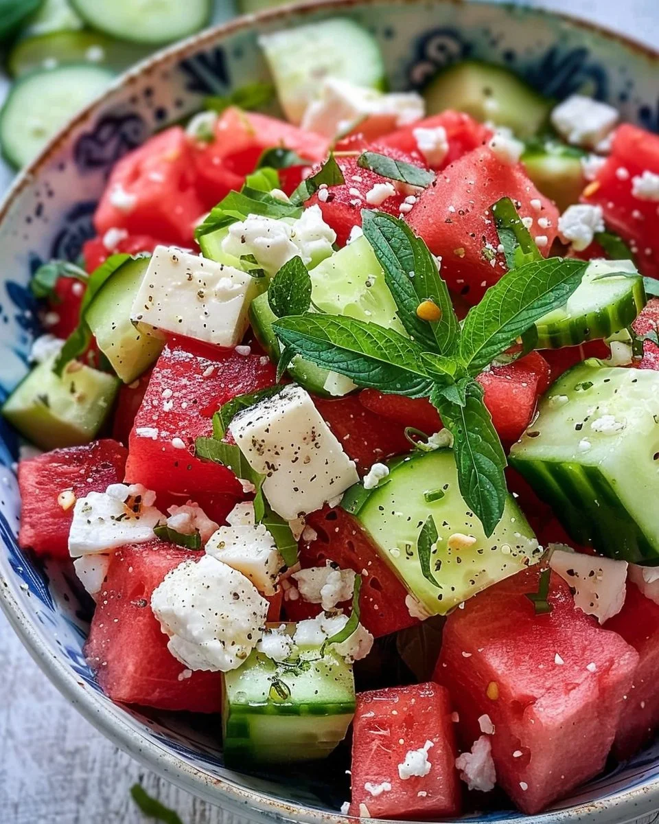 Watermelon Cucumber Feta Salad