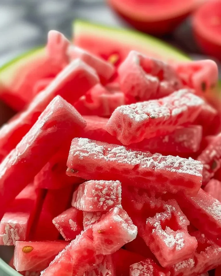 Delicious watermelon fries served on a plate, a fresh and unique snack.