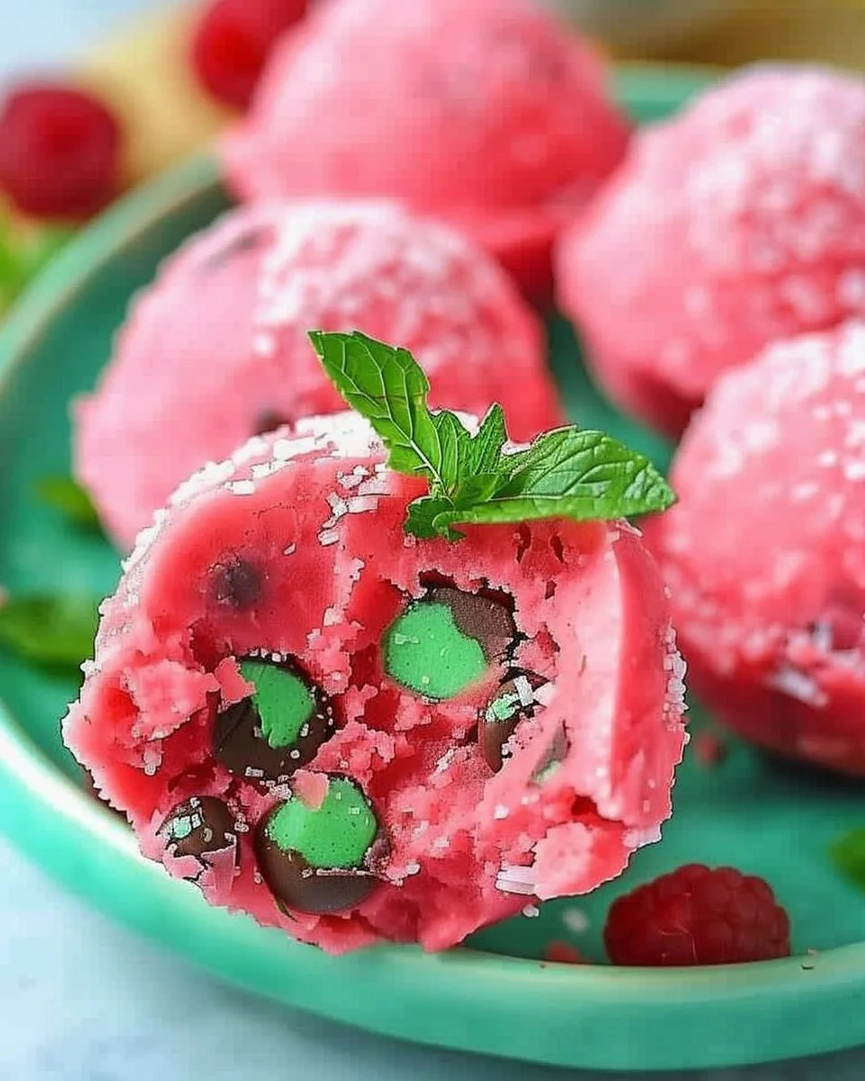 No-bake watermelon truffles on a plate, healthy snacks for any occasion.