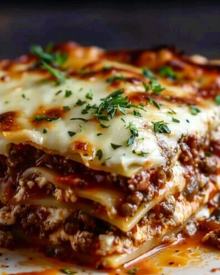Delicious lasagna made with layers of pasta, cheese, and rich sauce