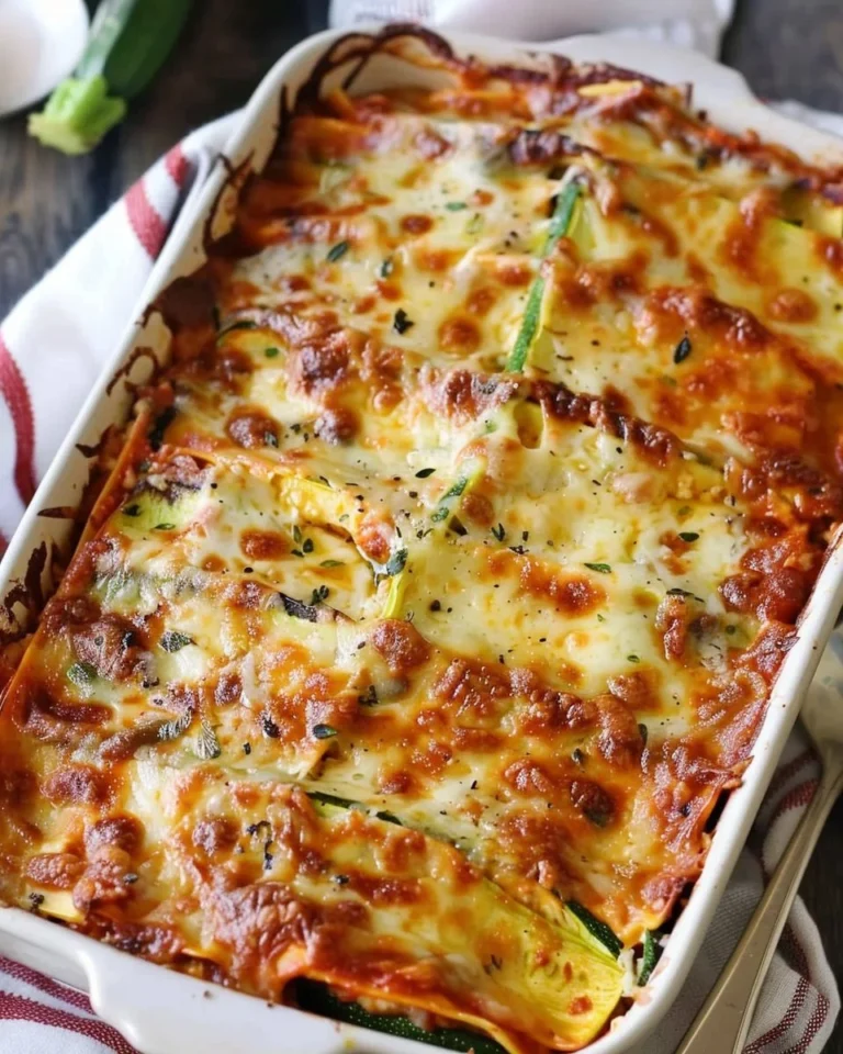 Healthy zucchini lasagna with layers of vegetables and cheese