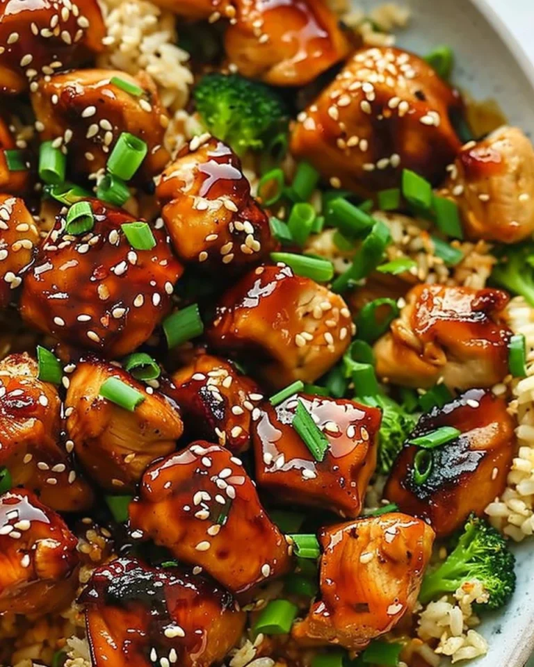 Air fryer teriyaki chicken served with veggies on a plate