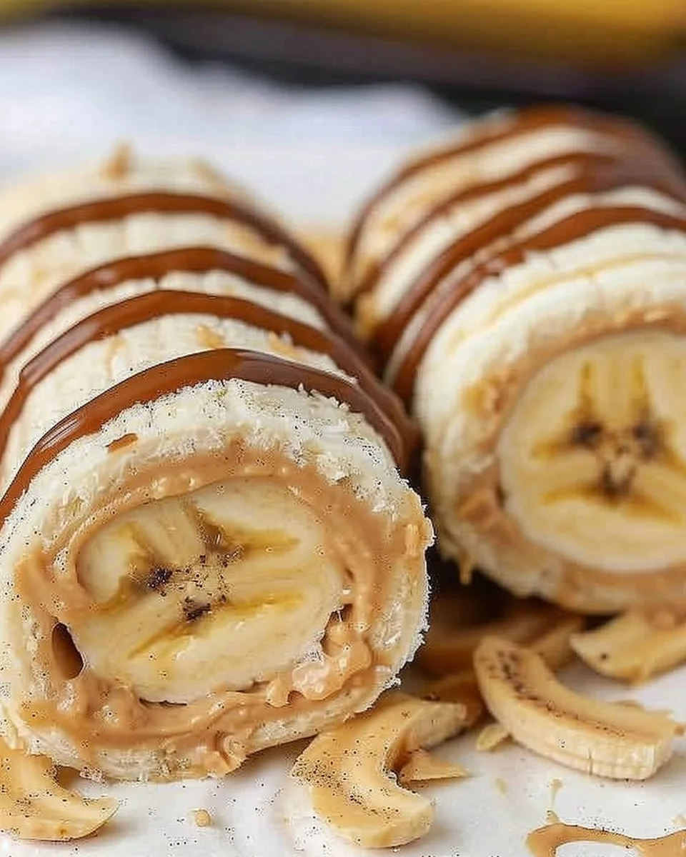Delicious banana peanut butter roll-ups on a plate ready to eat