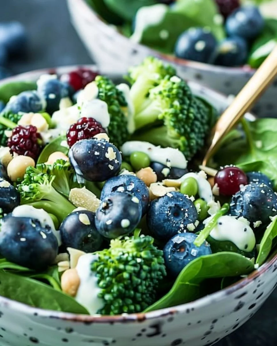 Blueberry Broccoli Spinach Salad with Poppyseed Ranch