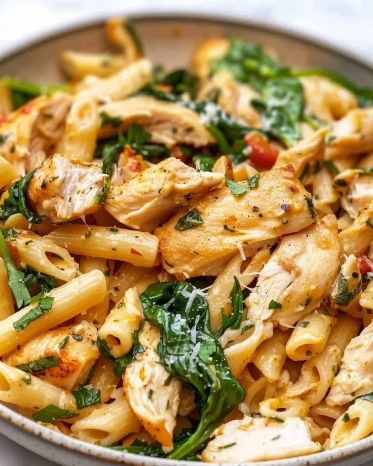 Delicious Chicken Spinach Pasta dish served with fresh ingredients