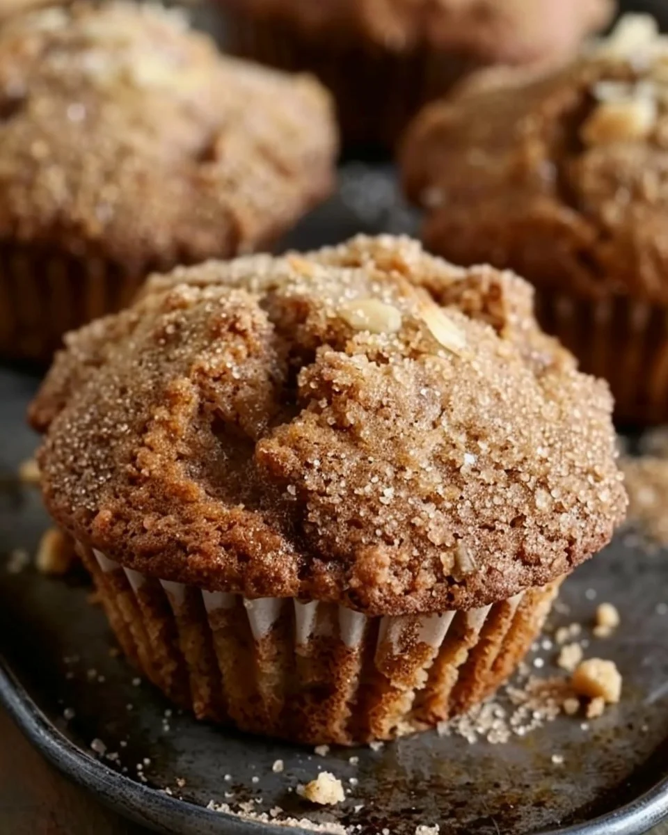 Freshly baked Cinnamon Apple Cider Muffins on a wooden table
