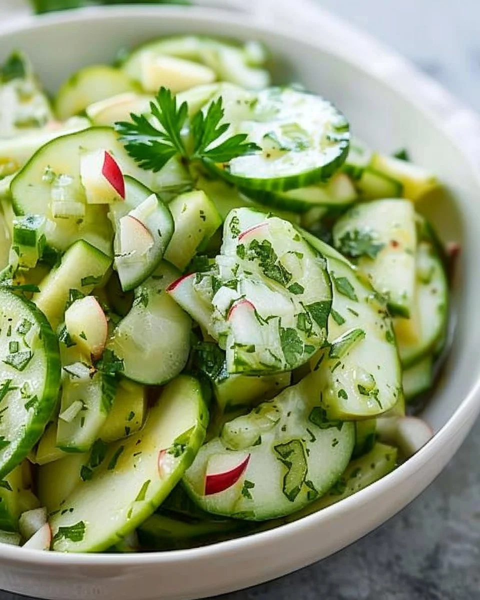Crisp Cucumber Apple Salad with fresh ingredients in a bowl.