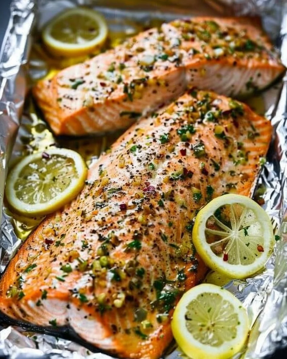 Garlic Butter Salmon in Foil Recipe | Salmon in foil with garlic, Garlic herb salmon preparation, Garlic butter grilled salmon