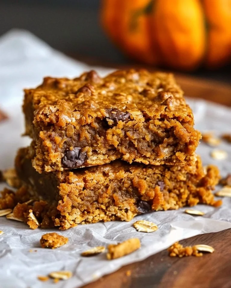 Delicious healthy pumpkin oatmeal bars on a plate, garnished with nuts.