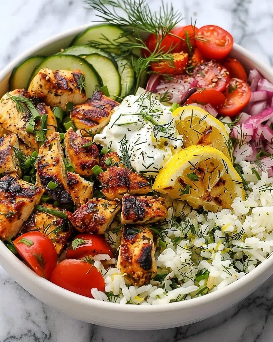 High Protein Mediterranean Lemon-Dill Chicken Bowls