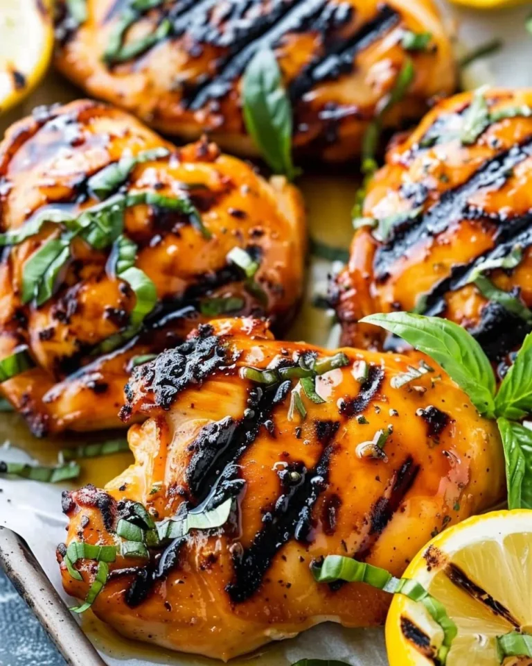 Delicious honey lemon basil grilled chicken served with fresh herbs