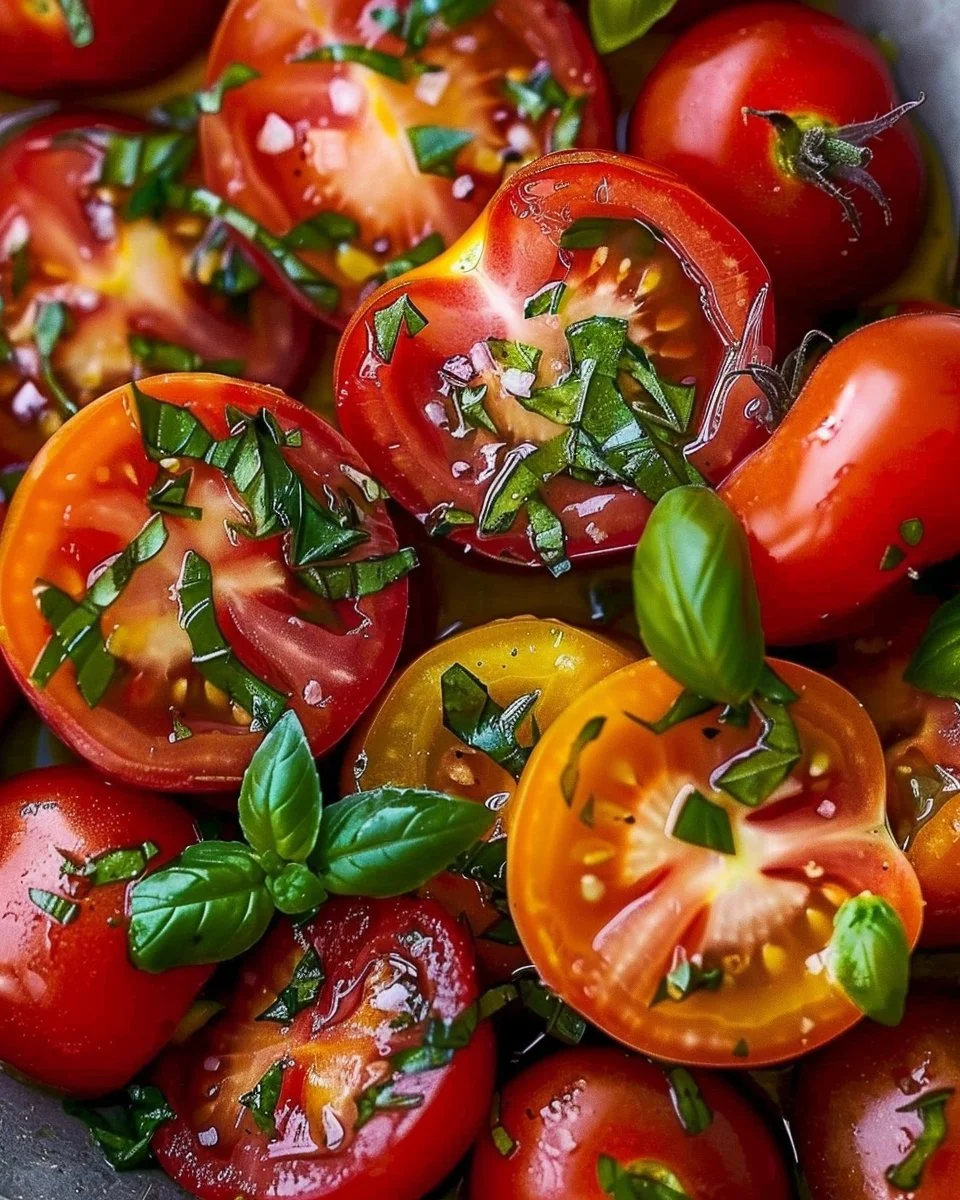 Delicious marinated tomatoes ready to enhance summer salads