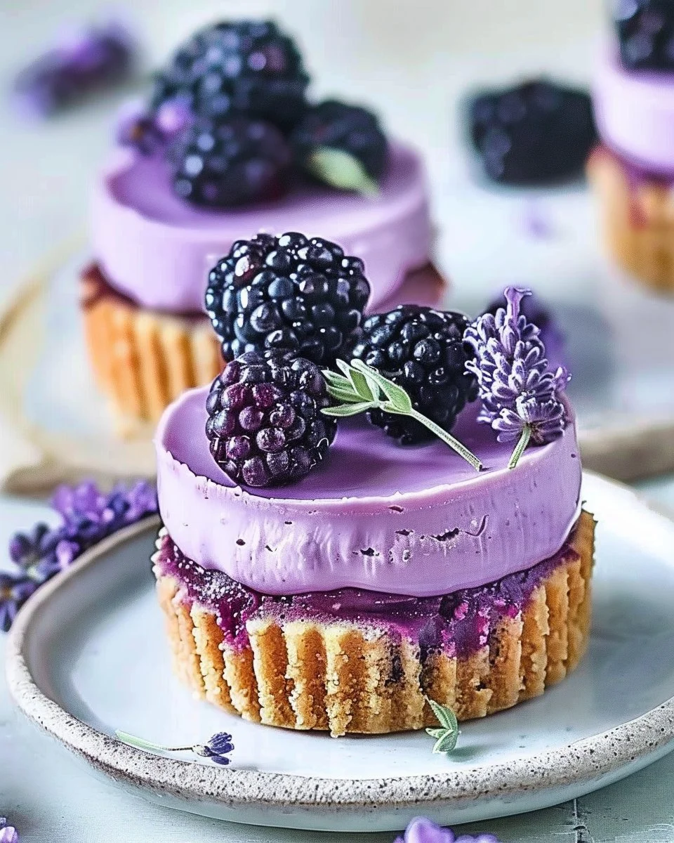 Mini Blackberry Lavender Cheesecakes