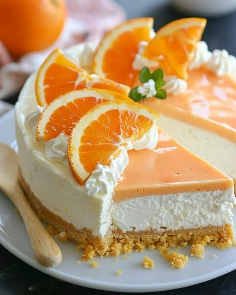 No-Bake Orange Creamsicle Cheesecake topped with whipped cream and orange zest