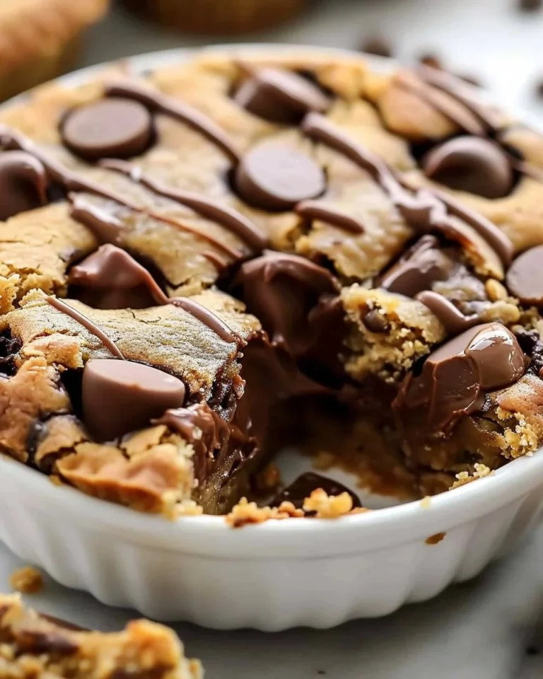 Delicious Peanut Butter Cup Dump Cake topped with chocolate and peanut butter cups