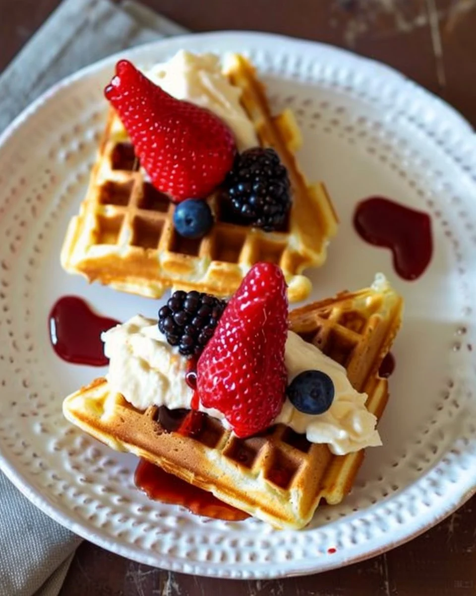 Delicious pencil waffles served with syrup and toppings